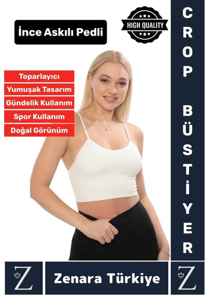 Premium Göğüs Toparlayan Sarkma Önleyen Gündelik Spor Kullanım Ince Askı Pedli Çizgili Crop Büstiyer