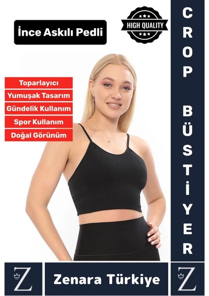 Premium Göğüs Toparlayan Sarkma Önleyen Gündelik Spor Kullanım Ince Askı Pedli Çizgili Crop Büstiyer