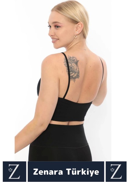 Premium Göğüs Toparlayan Sarkma Önleyen Gündelik Spor Kullanım Ince Askı Pedli Çizgili Crop Büstiyer modelleri