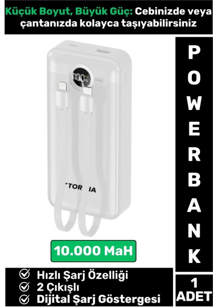 Kompakt 2 Çıkışlı Dijital Şarj Göstergeli Hızlı Şarj 10000 Mah Powerbank Taşınabilir Şarj Cihazı