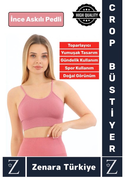 Premium Göğüs Toparlayan Sarkma Önleyen Gündelik Spor Kullanım Ince Askı Pedli Çizgili Crop Büstiyer