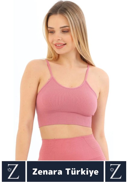 Premium Göğüs Toparlayan Sarkma Önleyen Gündelik Spor Kullanım Ince Askı Pedli Çizgili Crop Büstiyer fiyatları