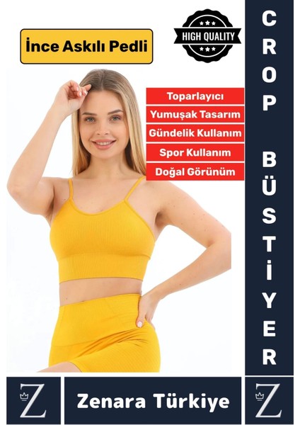 Premium Göğüs Toparlayan Sarkma Önleyen Gündelik Spor Kullanım Ince Askı Pedli Çizgili Crop Büstiyer