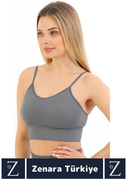 Premium Göğüs Toparlayan Sarkma Önleyen Gündelik Spor Kullanım Ince Askı Pedli Çizgili Crop Büstiyer fiyatları