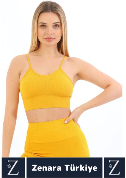 Premium Göğüs Toparlayan Sarkma Önleyen Gündelik Spor Kullanım Ince Askı Pedli Çizgili Crop Büstiyer fiyatları