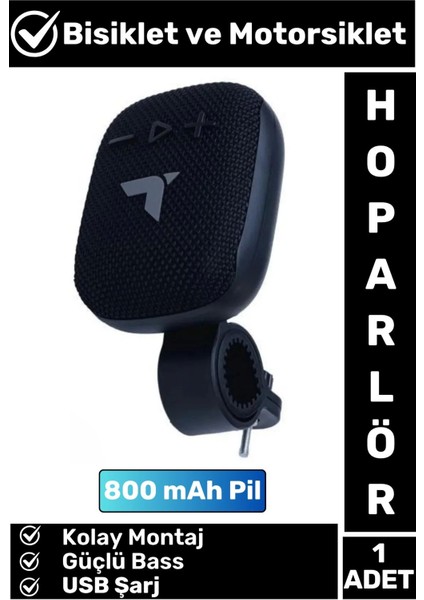 Premium Kompakt Kolay Montaj Güçlü Bass USB Şarjlı Bluetoothlu Motorsiklet Bisiklet Hoparlörü