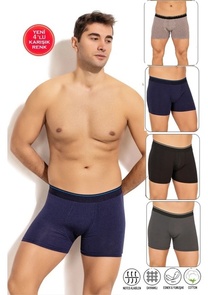 Erkek Boxer Pamuklu Asorti 4'lü Paket