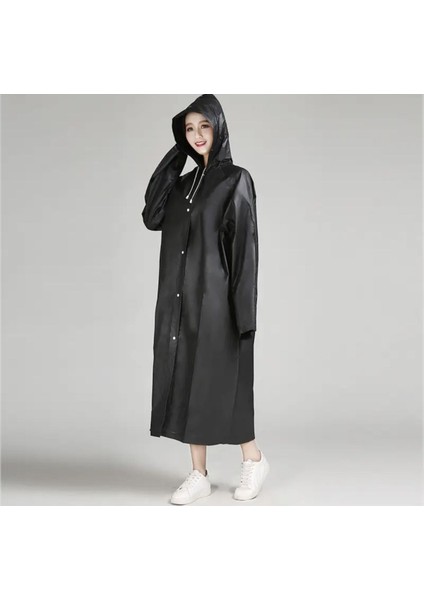 Unisex Siyah Eva Kumaş Kapüşonlu Rüzgar ve Suya Dayanıklı Yağmurluk
