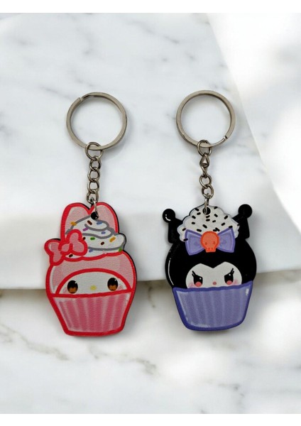 Kuromi ve My Melody Cupcake Çift Anahtarlık 2 Adet