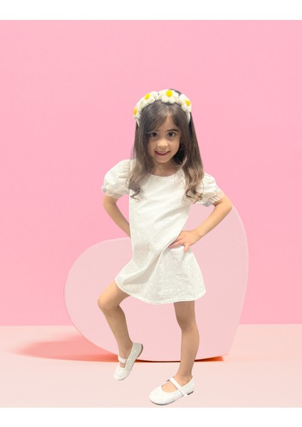 Kız Çocuk Çiçek Desenli Ekru Elbise