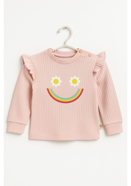 Krem Çizgili Çiçek Desenli Kız Bebek Pijama Takımı-Choose Happy fiyatları