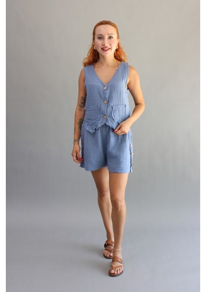 Müslin Düğmeli Şort