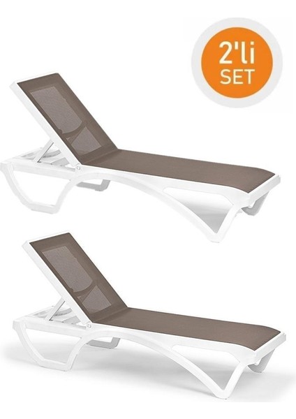 SY-2534 Beyaz-Kahve Royal Fileli Lüks Şezlong 2'li Set