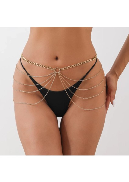 Cyra Gold Zincir Detaylı Bel Göbek Zinciri Vücut Aksesuarı Bikini Aksesuarı