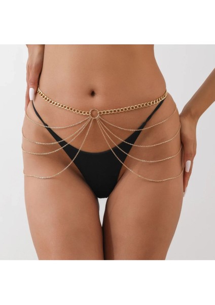 Cyra Gold Zincir Detaylı Bel Göbek Zinciri Vücut Aksesuarı Bikini Aksesuarı fiyatları