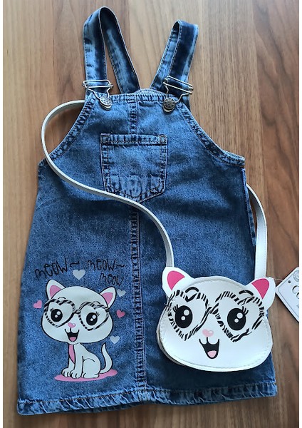 Kız Çocuk Cepli Jean Salopet Çanta Hediyeli