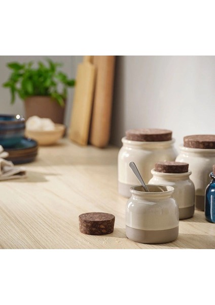 Mantar Kapaklı Seramik Kavanoz Yükseklik 9 cm Saklama Baharat Kavanozu Bej Hacim 300 ml fırsatları