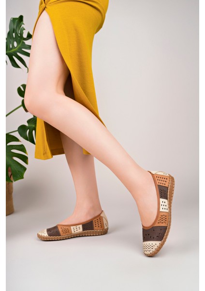 Kadın Hakiki Deri Bej Mix Comfort Babet modelleri