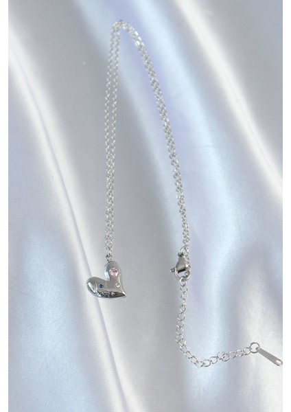 316L Çelik Zincir Gümüş Renk Renkli Zirkon Taşlı Kalp Kolye - EBJ240807W25483 modelleri