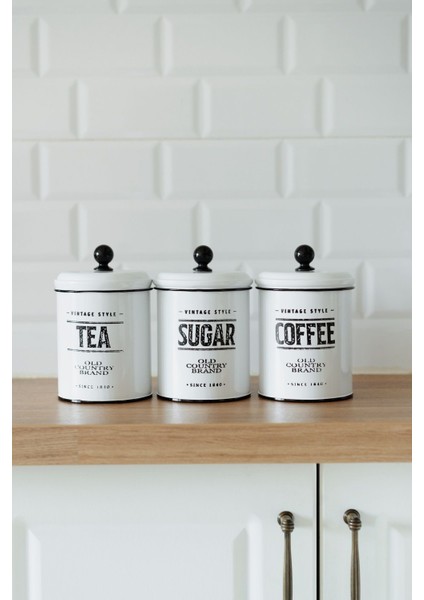 3'lü Vintage Galvaniz Tea-Sugar-Coffee Kavanoz Seti