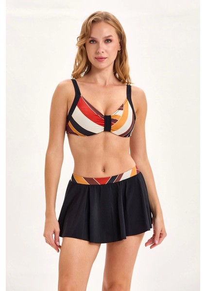 Siyah Desenli Kadın Etekli Bikini Takımı