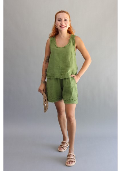 Müslin Saçaklı Şort