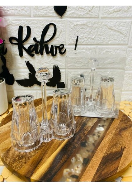 Lıly Home Acrylic Şeffaf 2'li Tuzluk Biberlik Standlı Baharatlık Seti