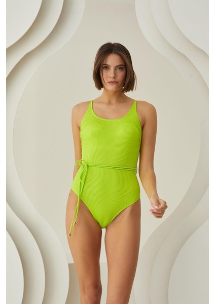 Özel Tasarım Bel Ip Detay Fitilli Yeşil Mayo