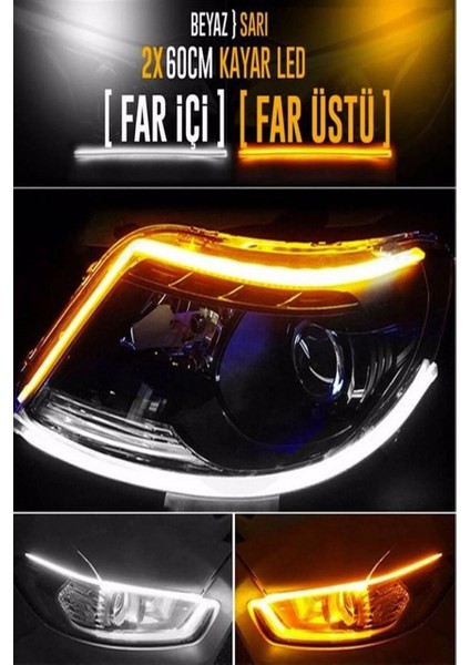 Fiat / Tofaş Tipo Uyumlu Far Üstü Kayar LED Selamlamalı Sinyalli 60 cm Beyaz ve Turuncu Renk