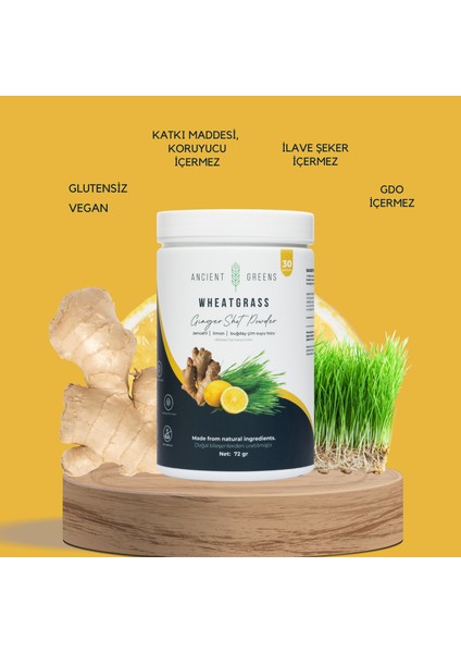 Ginger Shot Büyük Boy 72G 30 Porsiyon Zencefil, Limon, Buğday Çimi Suyu Tozu Dondurularak Kurutulmuş, Glutensiz, Vegan modelleri