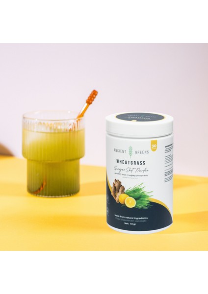 Ginger Shot Büyük Boy 72G 30 Porsiyon Zencefil, Limon, Buğday Çimi Suyu Tozu Dondurularak Kurutulmuş, Glutensiz, Vegan fırsatları