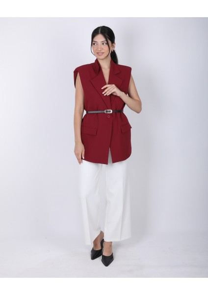 Bordo Vatkalı Kemerli Oversize Yelek fırsatları