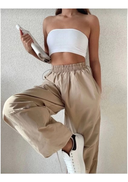 Kadın Cepli Paraşut Pantalon - Bej