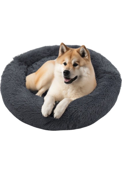 Fluffy Peluş, Fermuarlı Kedi Köpek Simit Yatağı - Renk: Füme