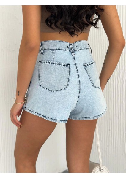 Kot Jeans Kesimetrik Kesim Cepli Şortlu Etek - Gri