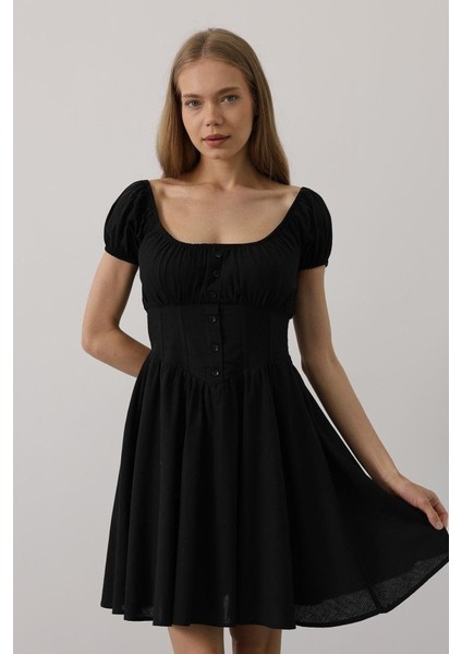 Beli Korseli Mini Elbise - Siyah