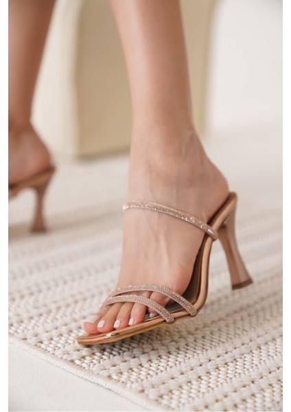 Alvina Premium Bronz Ayna Taşlı Kadın Topuklu Terlik fırsatları