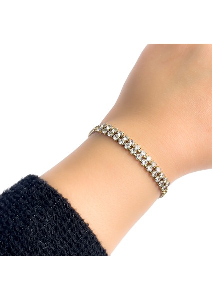 Selya Ortası Çift Sıra Su Yolu Gold Çelik Bileklik