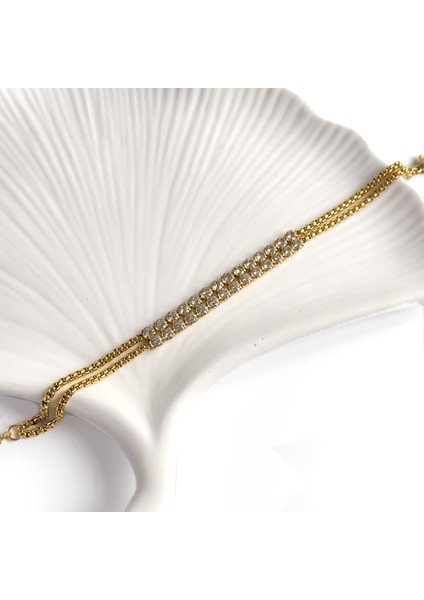 Selya Ortası Çift Sıra Su Yolu Gold Çelik Bileklik fiyatları