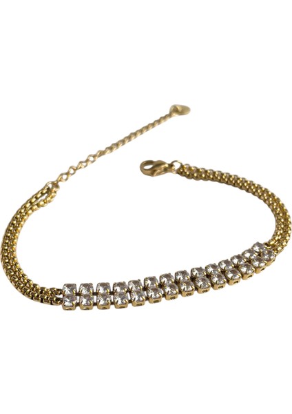 Selya Ortası Çift Sıra Su Yolu Gold Çelik Bileklik modelleri