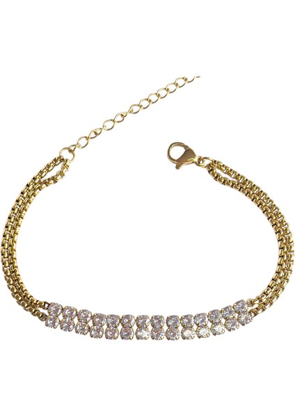 Selya Ortası Çift Sıra Su Yolu Gold Çelik Bileklik fırsatları