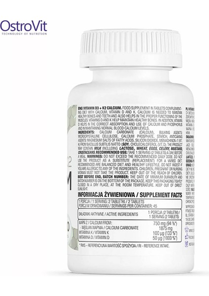 Vitamin D3 + K2 + Calcium(Kalsiyum) 90 Tablet