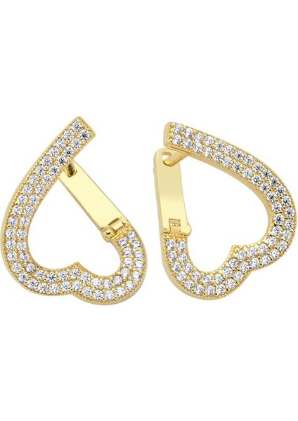 14 Ayar Taşlı Love Fashion Tasarım Halka Altın Küpe