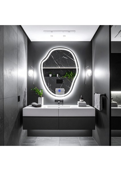 Zelvora Beyaz Led'li Lazer Kumlamalı Lavabo & Banyo Aynası (Dokunmatik Sensörlü) modelleri