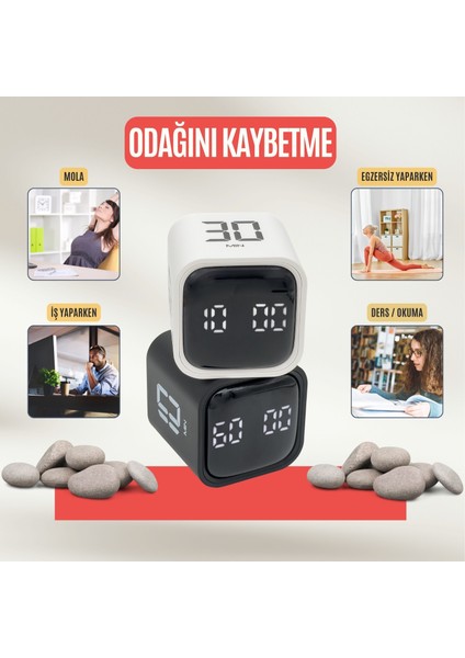 GT-1 Pomodoro Zamanlayıcı Küp | Flip Timer | Öğrenci Ders Çalışma Saati, Geri Sayım, Mutfak Kronometresi - Beyaz