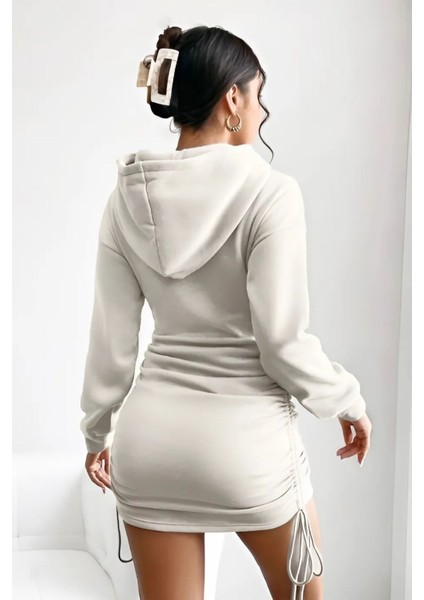 Kadın Beyaz Kapüşonlu Yanları Büzgülü Basic Trend Elbise ( Mevsimlik ve Kışlık) fiyatları