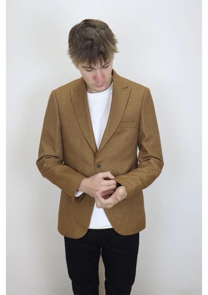 Fistan Store Erkek Camel Italyan Kesim Dar Kalıp Tek Düğme Yazlık Blazer Ceket fiyatları