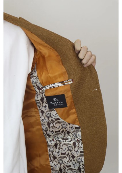 Fistan Store Erkek Camel Italyan Kesim Dar Kalıp Tek Düğme Yazlık Blazer Ceket fırsatları