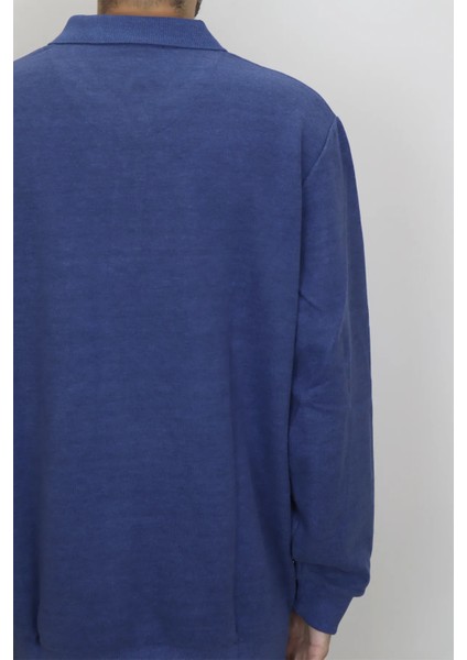 Fistan Store Erkek Indigo Klasik Kesim Rahat Kalıp Polo Yaka Tek Cepli Kışlık Battal Selanik Kazak