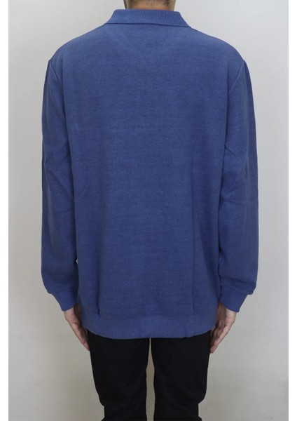 Fistan Store Erkek Indigo Klasik Kesim Rahat Kalıp Polo Yaka Tek Cepli Kışlık Battal Selanik Kazak modelleri